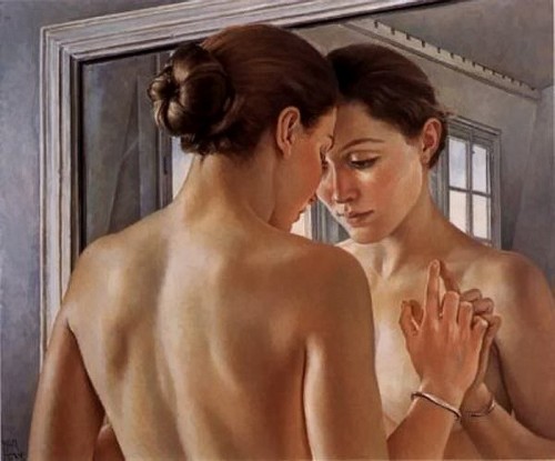 Painting Woman and Mirror by the French painter Francine Van Hove